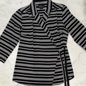 Pendleton Black and White Striped Wrap Around Blouse